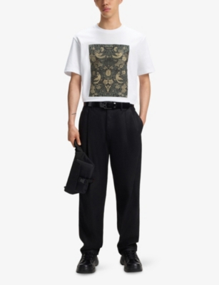 Hugo Boss Mens White Graphic-print Short-sleeve Cotton T-shirt Xs In White
