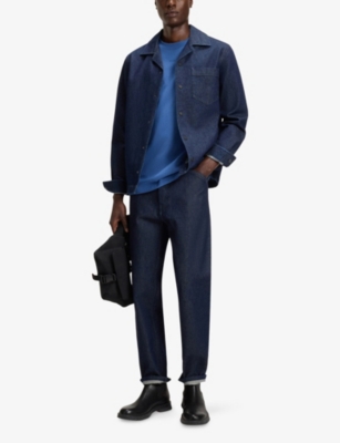 Hugo Boss Mens Dark Blue Patch-pocket Long-sleeve Denim Shirt In Black