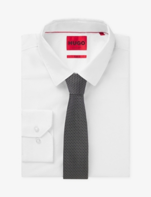 Hugo Boss Mens Jacquard-pattern Silk Tie Medium Grey In Gray