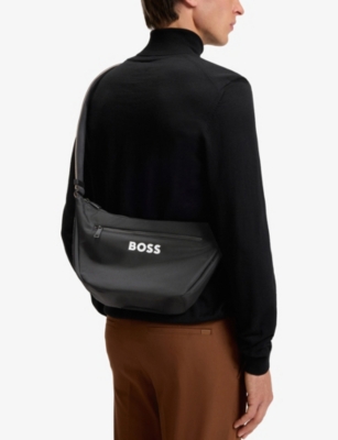 Hugo Boss Mens Black Logo-print Woven Cross Body Bag In Black