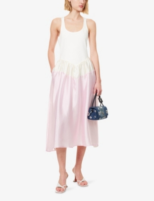 STINE GOYA: Scoop-Neck Flared-Skirt Jersey and Woven Midi Dress