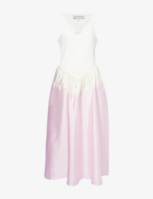 STINE GOYA: Scoop-Neck Flared-Skirt Jersey and Woven Midi Dress