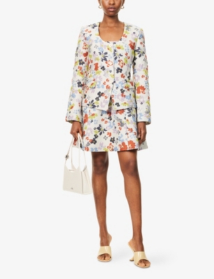 Stine Goya Womens Floral-jacquard Collarless Tailored Woven Jacket Skyfall Flowers In Multi