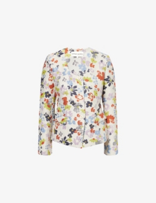 Stine Goya Womens Floral-jacquard Collarless Tailored Woven Jacket Skyfall Flowers In Multi