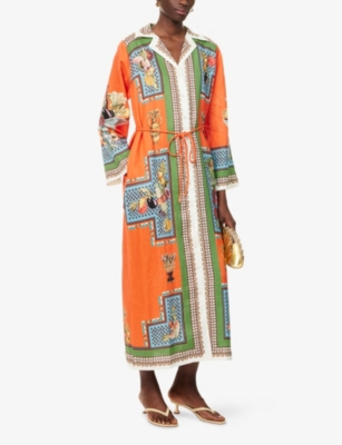 Alemais Womens Multi Rocco Graphic-pattern Flax Midi Shirt Dress In Orange