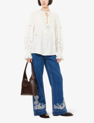 Alemais Womens Cream Giulia Embroidered Cotton-poplin Blouse In White