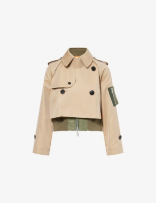 SACAI: Internal-Vest Crop Cotton-Blend Jacket