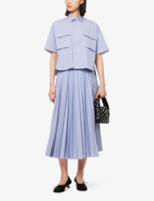 SACAI: Striped Crop Cotton-Poplin Shirt