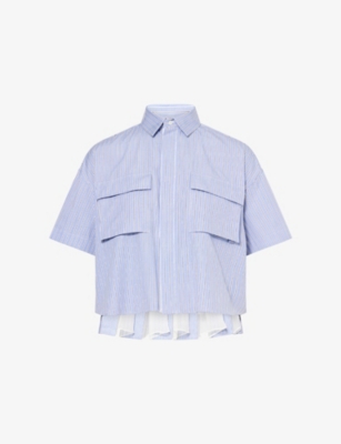 SACAI: Striped Crop Cotton-Poplin Shirt