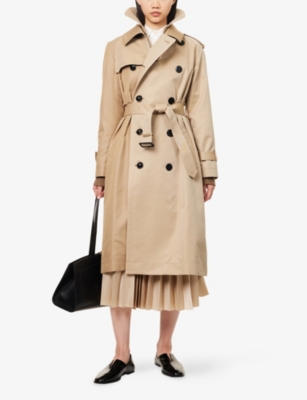 Sacai Womens Beige Belted Double-breasted Cotton-blend Trench Coat In Beige