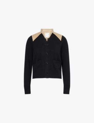 SACAI: Contrast Pleated Cotton-Blend Cardigan