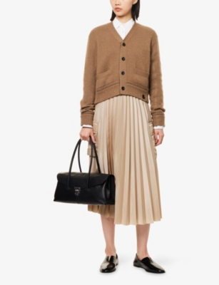 Sacai Womens Beige V-neck Crop Cotton-blend Cardigan In Beige