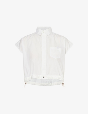 SACAI: Sleeveless Crop Cotton-Blend Shirt