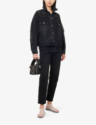 Sacai Womens Black Belted Straight-leg Denim Jeans In Black