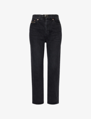 Sacai Womens Black Belted Straight-leg Denim Jeans In Black