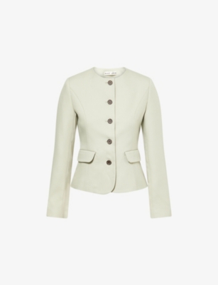 Sandy Liang Womens Sage Agnes Round-neck Fitted Woven Jacket In Neutral