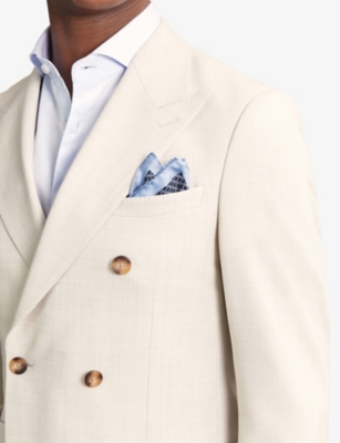 Reiss Mens Navy Ottavio Graphic-print Silk Pocket Squar In Blue