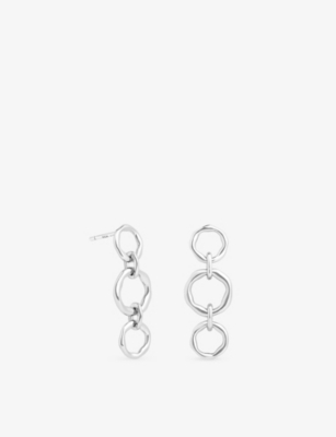 ASTRID & MIYU: Molten Link Rhodium-Plated Brass Drop Earrings