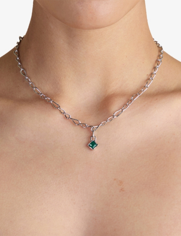 May Birthstone Rhodium-Plated Sterling-Silver And Agate Charm