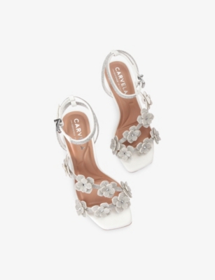 Carvela Womens White Petalo Rhinestone-embellished Faux-leather Heeled Sandals Eur 39 / 6 Uk