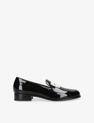 Givenchy Womens Black Logo Patent-leather Loafers Eur 39 / 6 Uk
