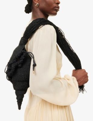 Cult Gaia Womens Black Camilla Shell Rattan Clutch Bag In Black