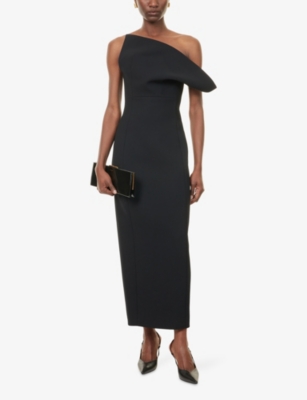 Khaite Womens Black Cato Asymmetric Woven Midi Dress In Black