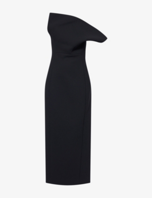 Khaite Womens Black Cato Asymmetric Woven Midi Dress In Black