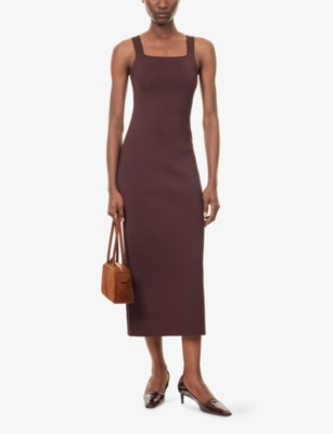 Khaite Womens Almandine Dixi Square-neck Knitted Maxi Dress Xs In Brown