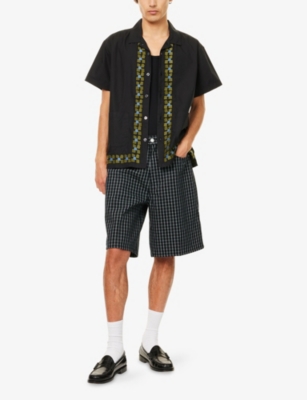 Obey Mens Black Plaid Baggy Denim Shorts In Black