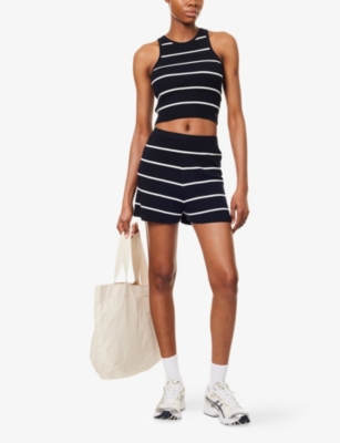ADANOLA: Stripe Racer Crop Knit Vest Top