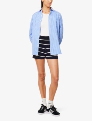 Adanola Womens Stripe Crop Knitted Shorts Navy Blue/white In Black
