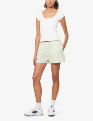 ADANOLA: Gingham Drawstring-Waist Cotton Shorts