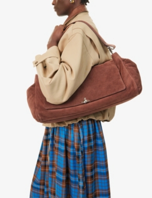 Vivienne Westwood Mens Aw25-chocolate Brown Hazel Xl Suede Top Handle Bag