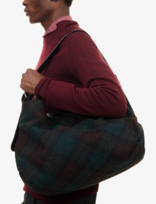 Vivienne Westwood Mens Aw25-dark Check Maxime Large Wool Shoulder Bag