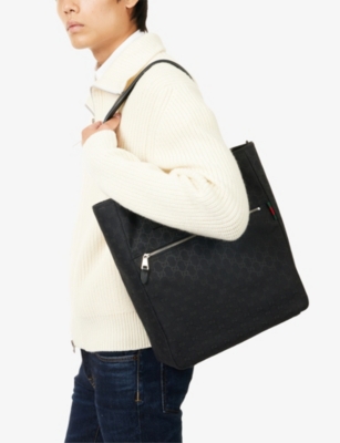 Gucci Mens Blk/blk/vrv Gg-monogram Canvas Tote Bag