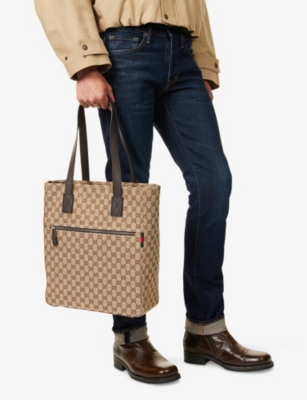 Gucci Mens B.ebony/cocoa/vrv Gg-monogram Medium Canvas Tote Bag