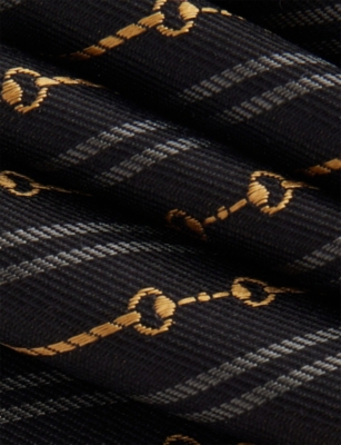 Gucci Mens Black/medium Grey Horsebit Jacquard Silk Tie In Multi