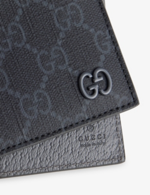 Gucci Mens Black/steel/steel Branded Bi-fold Woven Wallet In Gray