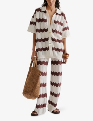 Malina Womens Keily Striped Knitted Trousers Brown Stripe Xs In White