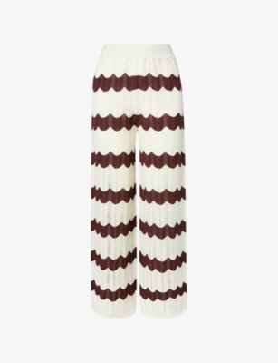 Malina Womens Keily Striped Knitted Trousers Brown Stripe Xs In White