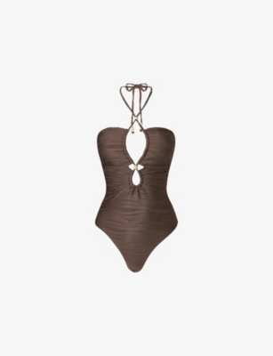 Malina Womens Idalia Bandeau Cut-out Stretch-woven Swimsuit Chocolate