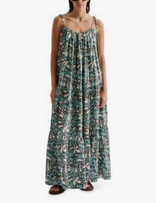 Malina Womens  Mare Ruched-neck Graphic-print Woven Maxi Dress