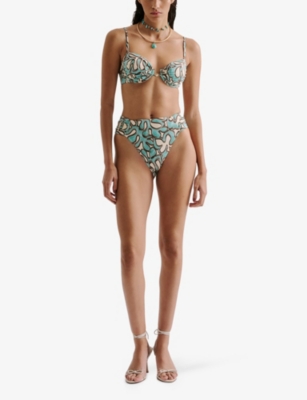Malina Womens Ocean Corals Tovere Floral-print Draped Bikini Top In Green