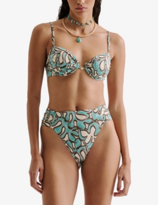 Malina Womens Ocean Corals Tovere High-rise Bikini Bottoms Xs In Green