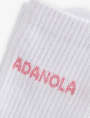 Adanola Womens White/pink Logo-print Ribbed Cotton-blend Socks In Multi