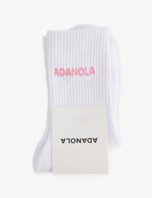 Adanola Womens White/pink Logo-print Ribbed Cotton-blend Socks In Multi