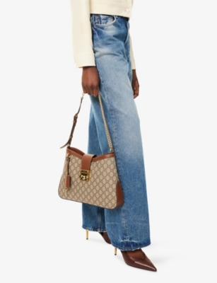 Gucci Womens Be.ebo/tuscany Padlock Large Canvas Shoulder Bag