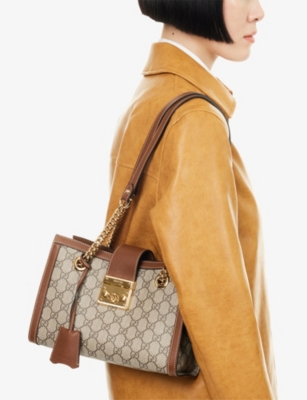 Gucci Womens Be.ebo/tuscany Padlock Medium Canvas And Leather Tote Bag