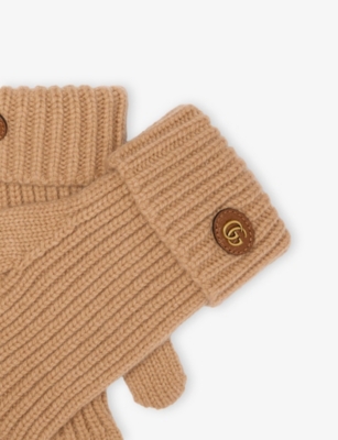Gucci Womens Camel Double-g Wool And Cashmere Gloves In Gold